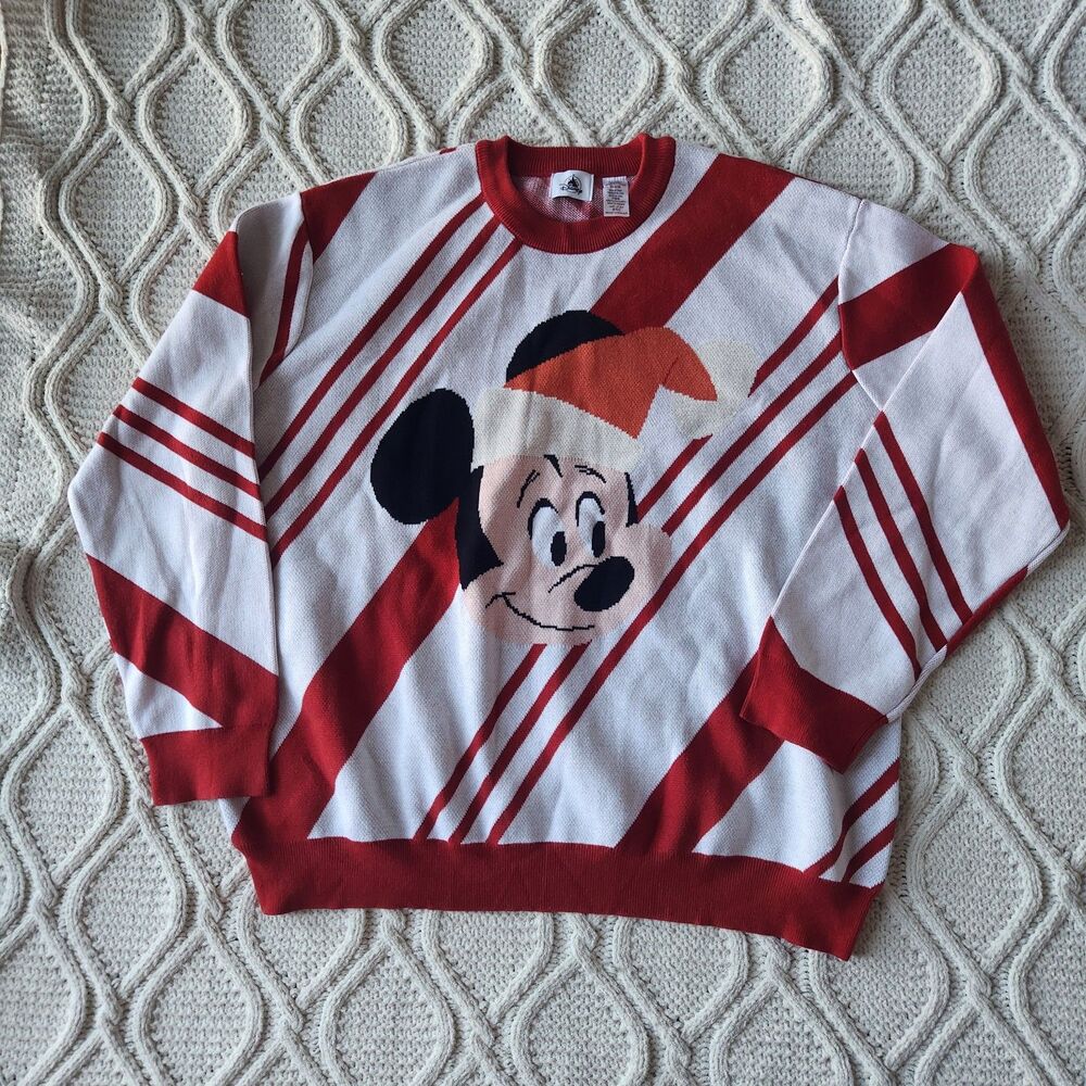 Disney Mickey Mouse Knitted Holiday Candy Cane LS Sweater Size XXL